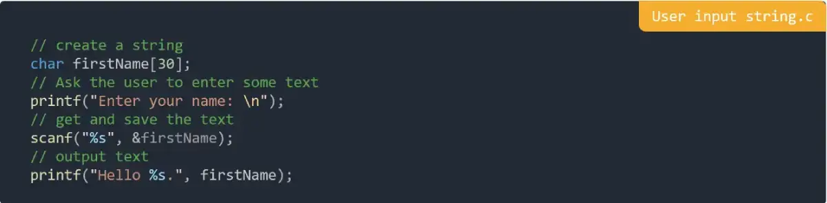 User input string in C Programming