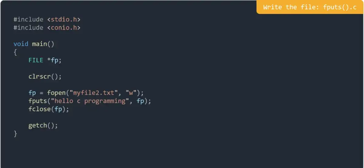 Write the file-fputs ( ) in C Programming