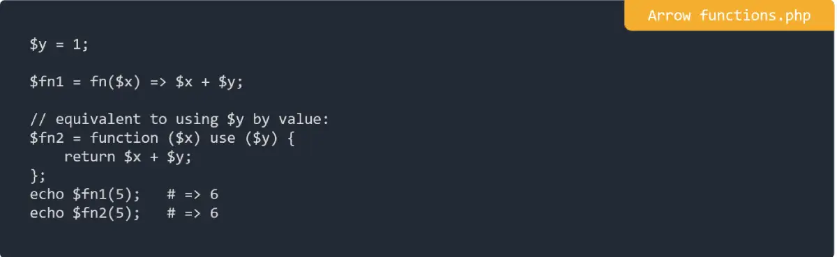 Arrow functions in PHP