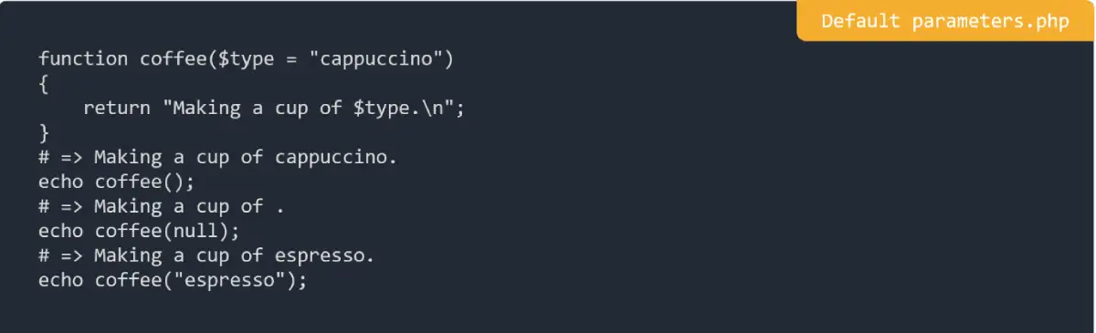 Default parameters in PHP