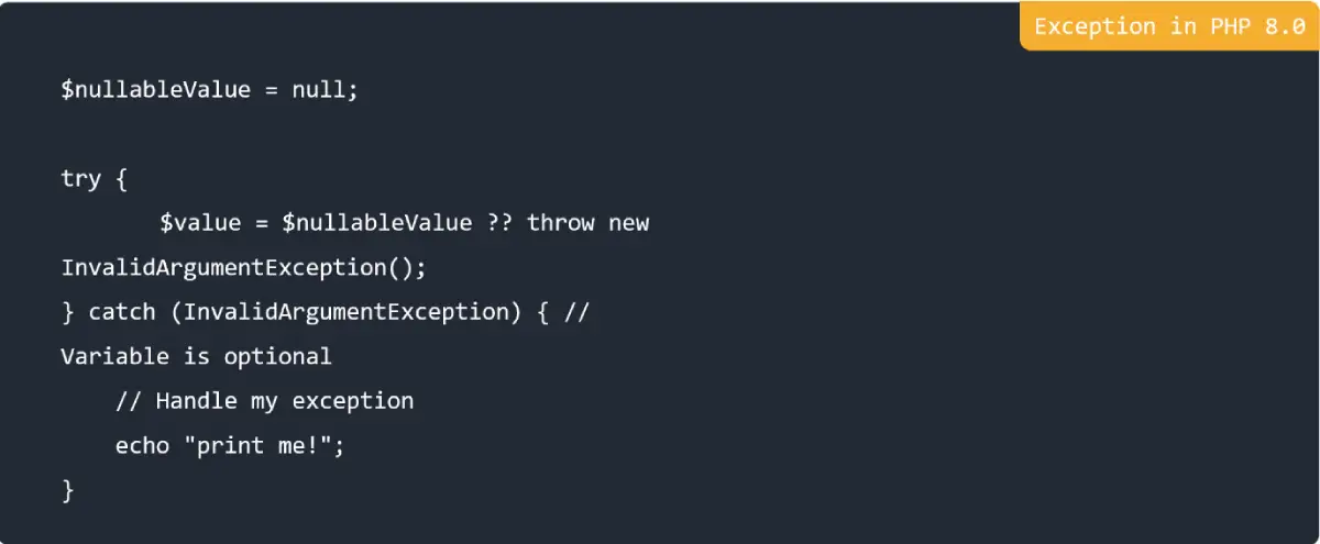 Exception in PHP 8.0