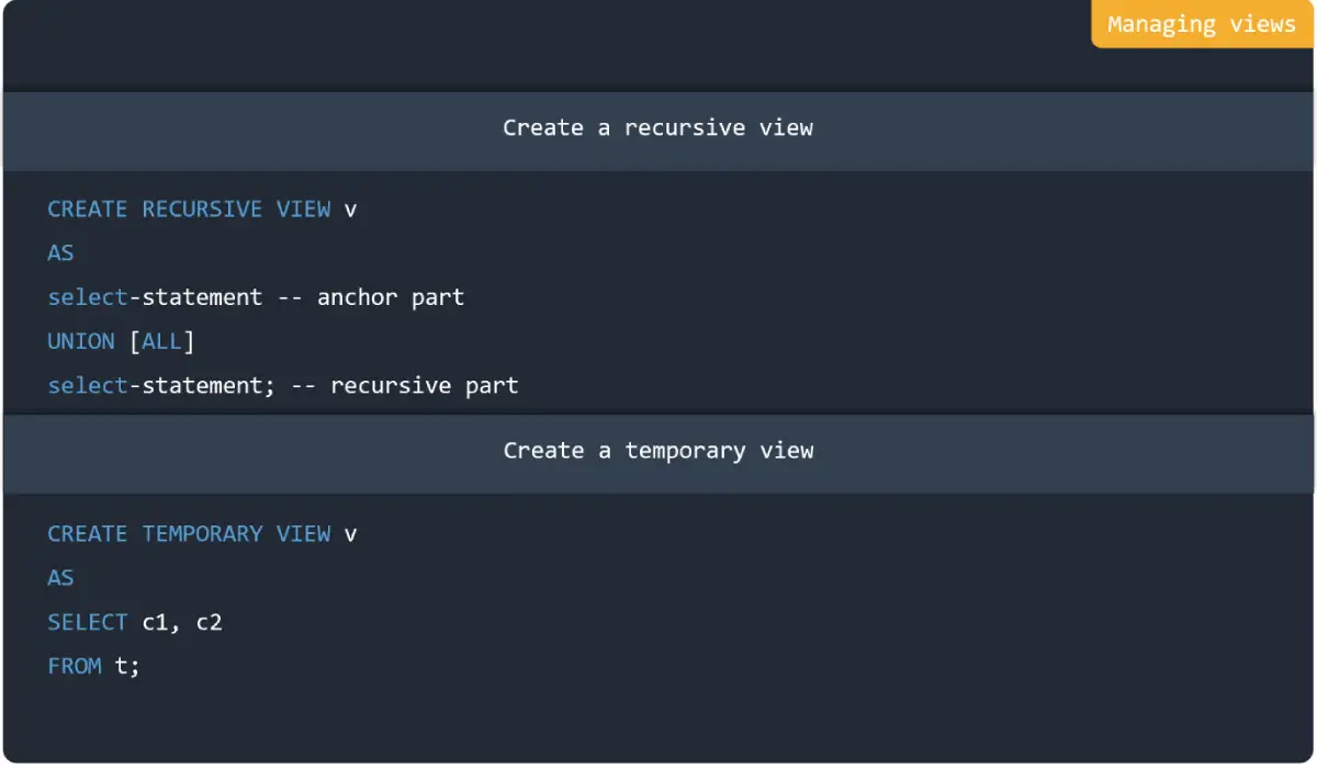 Managing views in MySQL