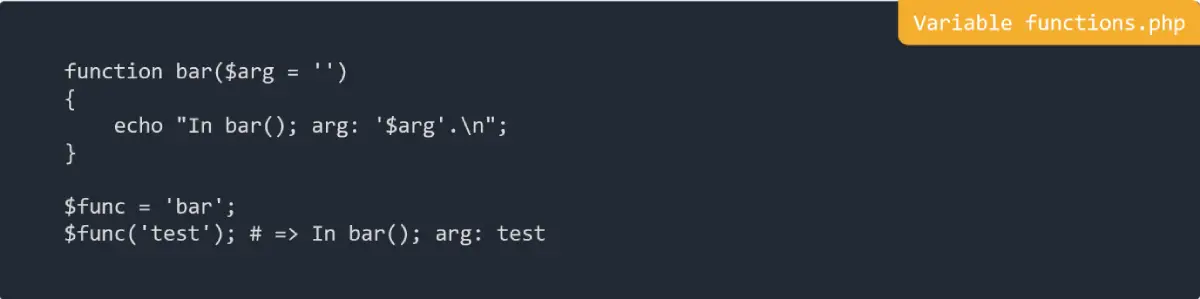 variable functions in PHP