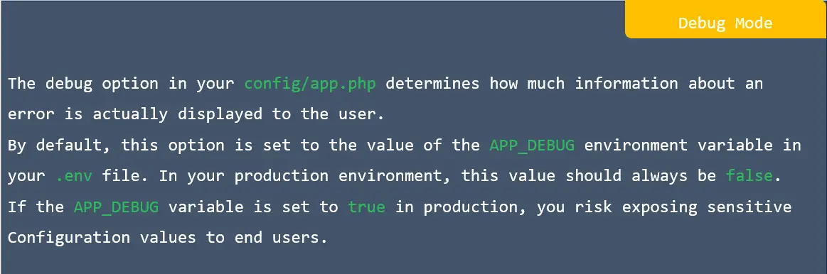 Debug mode in laravel 