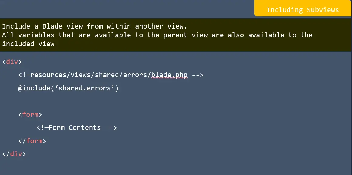 Including subviews in laravel