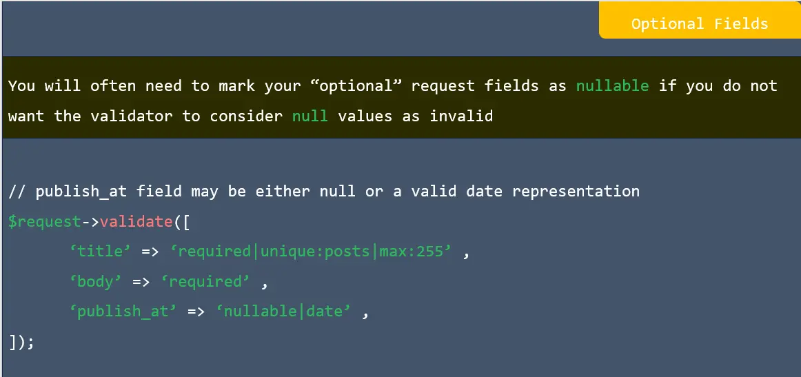 Optional fields in laravel