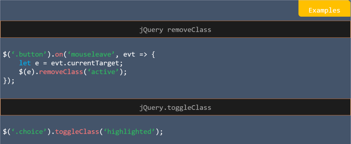 Example jQuery removeclass